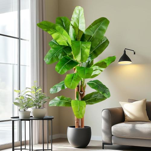 7.2FT Artificial Banana Tree Tall Fake Banana Leaf Plant Faux Banana Silk Tree Faux Banana Leaves for Home Swimming Pool Indoor Outdoor Patio Tropical Decor