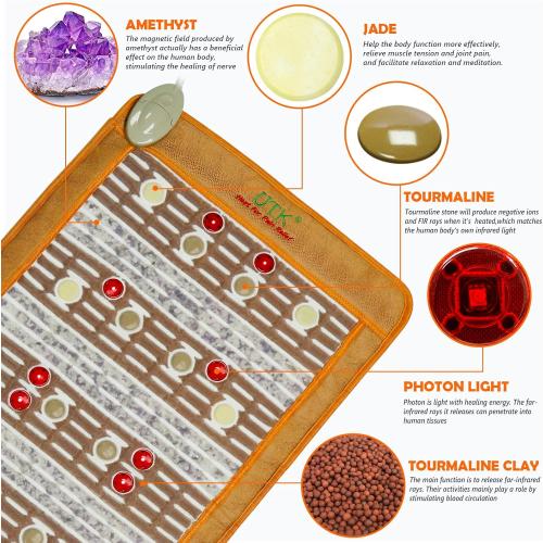 UTK Heating Pad,660nm Photon Light,Amethyst,Tourmaline and Jade Gemstone,Far Infrared Heat Pad,Adjustable Timer & Temperature(Pro21''x 39'')
