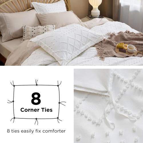 Bedsure Mineral Blue Boho Duvet Cover King, Soft Vintage Embroidery