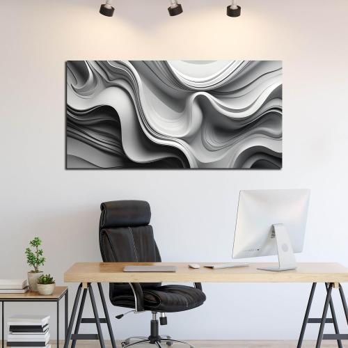 CANEITO Abstract Wall Art for Living Room, Black and White Wall-Decor for Bedroom, Minimalist Curve Line Poster Canvas Print, Size 59x29 Inches