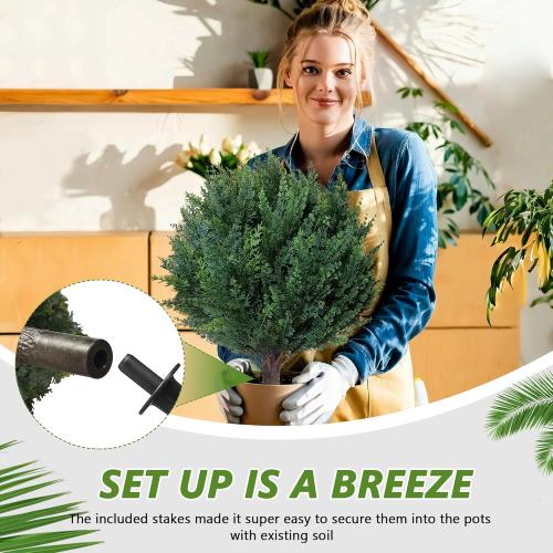 26.6'' Artificial Cypress Topiary, 2 Pack Lifelike Topiary Trees Artificial Outdoor with Spike,UV Resistant, Lasting Evergreen Bushes for Breathe Life & Lushness into Any Space (Cypress)