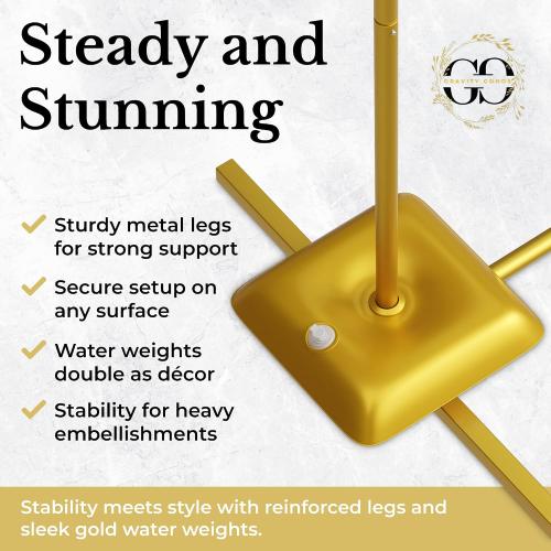 Metal Arch Backdrop Stand and Cover Set – 3 Gold Frames (7.2ft, 6ft x2) with White Wrinkle-Free Spandex Covers, Water Weights, Bags & Case – Wedding, Birthday, Baby Shower, Party Decor