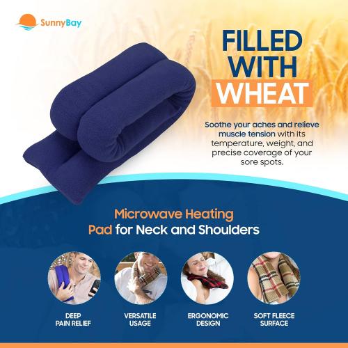 SunnyBay Microwave Heating Pad for Neck and Shoulders, 2.2 lbs 26 inch Long Versatile Microwavable Neck Wrap Warmer or Cool Pack, Hot or Cold Therapy to Relax Sore Muscles (Navy Blue)
