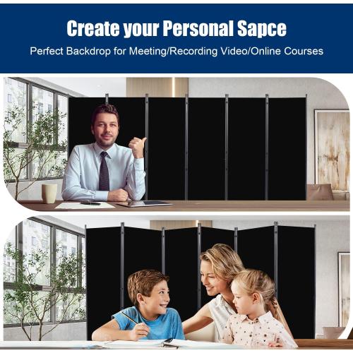 Room Divider 6FT Portable Room Dividers and Folding Privacy Screens, Fabric Divider for Room Separation, Partition Room Dividers Freestanding Wall Divider Screen Studio (Black, 6 Panel-132'')