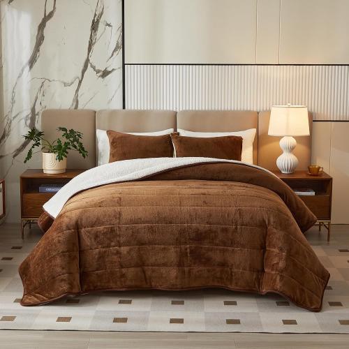 3-Layer Luxury Flannel Fleece Thick Bed Blanket King Size, Soft Plush Velvet Sherpa Blanket with 2 Pillow Shams Heavy Warm for Winter, Breathable n Washable, Brown