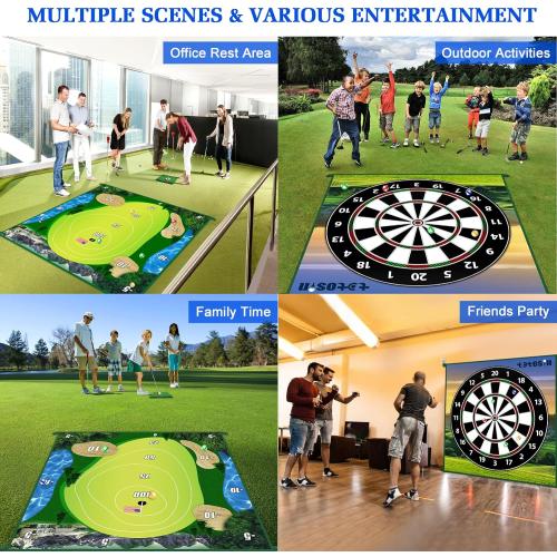 Golf Chipping Game with Hitting Mat, 70x70 Double Sided Golf Practice Mat Kits with 20 Sticky Balls, Indoor Outdoor Golf Training Accessories for Adult Family Yard Game (No Club)