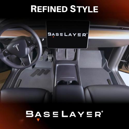 BaseLayer Elite Floor Mats for Tesla Model Y (2020-2025) – Made in USA – Precision Fit Heavy Duty All-Weather Mats (NOT for Model Y Juniper) – Front (Black Logo), Cargo