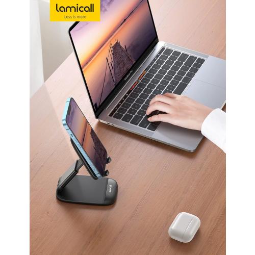Lamicall Cell Phone Stand for Desk - [Height Adjustable] Foldable Mobile Phone Holder, Portable Stand for iPhone 17 16 15 14 13 12 11 Pro Max Plus Air, Galaxy S25, Telephone, Office Gift Accessories