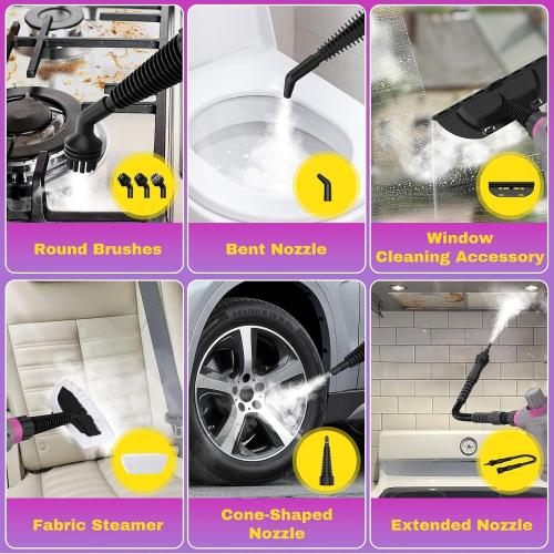 Grey Pressurized Handheld Steam Cleaner, Portable Steam Cleaner Multipurpose for Home, Multi-Surface Steam Cleaner for Tile, Grout, Windows, Bathroom, Kitchen, Car Cleaning, with Accessories