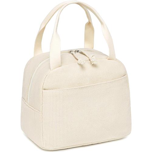 LEDAOU Lunch Box for Women Insulated Lunch Bag Corduroy Lunch Tote Bags Leakproof Cooler Lunch Case for Travel Work Picnic (Corduroy Solid Beige)