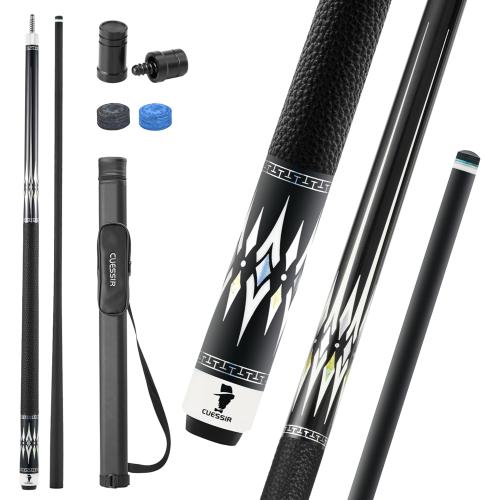 Carbon Fiber Pool Cue Stick with Case, 2pieces 58inch Low Deflection Professional Cue Stick for Billiards, Pro Taper Carbon Fibre Shaft with Genuine Leather Wrap and 12.5mm Tip (19oz-20oz)