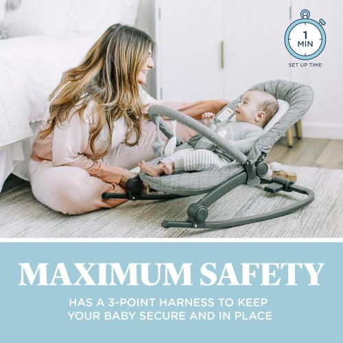 Baby Delight Aura Deluxe | Portable Baby Bouncer for Infants | Baby Rocker | Quilted Charcoal Tweed