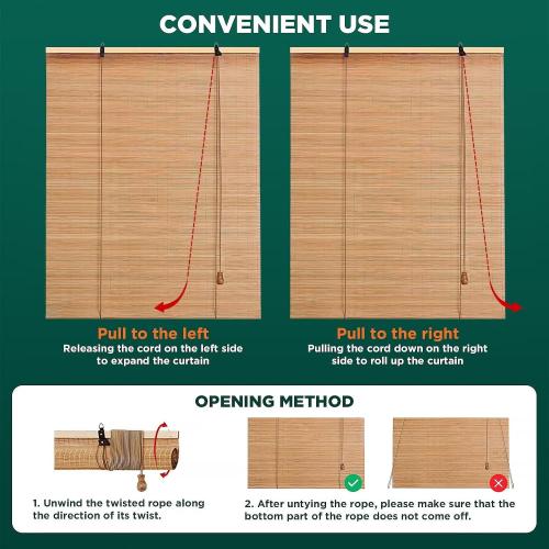Bamboo Blinds for Interior Windows, Easy to Install Bamboo Shades for Indoor Windows, Custom Roller Shades for Indoor Window and Outdoor Patio, 23 W x 48 H