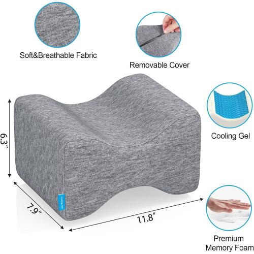 Knee Pillow for Side Sleepers, Leg Pillow with Cooling Gel, Grey/X-Large
