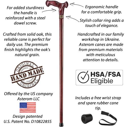 Asterom Walking Cane for Men & Women - Handmade, Ergonomic, Wooden Canes - Cool Walking Sticks for Seniors