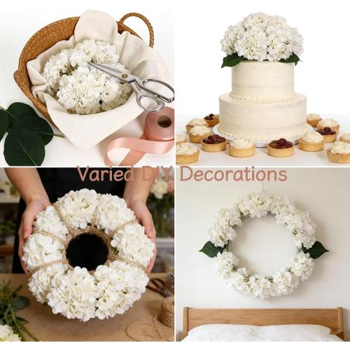 Kimura's Cabin 6pcs White Hydrangea Artificial Flowers Silk Fake Hydrangeas