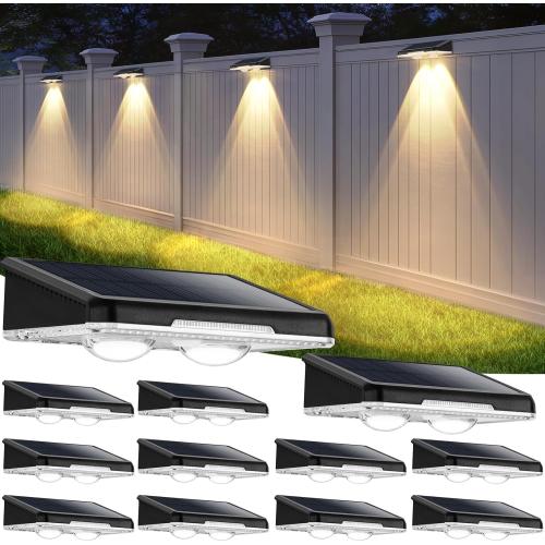 Brightever Solar Fence Lights Outdoor 12-Pack, Waterproof LED Solar Powered Deck Light with 3 Modes (3000K/4500K/6500K) for Outside, Step, Stairs, Balcony, Yard, Patio, Walkway, Pathway, Railing
