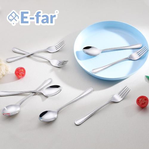 E-far 12-Piece Toddler Silverware, Stainless Steel Kids Utensils Forks and Spoons, Children Safe Metal Cutlery Set for Self Feeding, Mirror Polished & Dishwasher Safe, 6 Forks & 6 Spoons