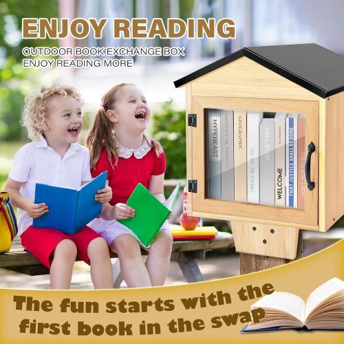 Outdoor Little Library Book Exchange Box Little Storage Wood Books Cabinet for Neighborhood Community, School Sharing Books, Newspapers, Literature
