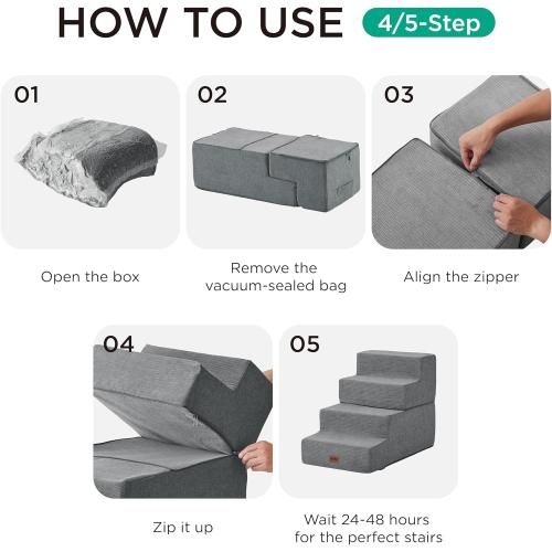 Made4Pets Dog Steps for Bed, Extra Wide Dog Stairs for High Bed Couch Sofa, 35D Foam Pet Steps for Small Dogs and Cats, Non-Slip Bottom Pet Stairs, Grey, 4 Steps
