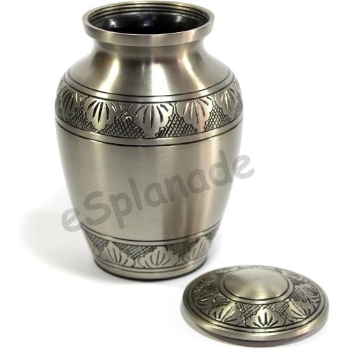 eSplanade Brass Cremation Urn Memorial Jar Pot Container | Medium Size Urn for Funeral Ashes Burial | Engraved Metal Urn | Pewter - 6 Inches