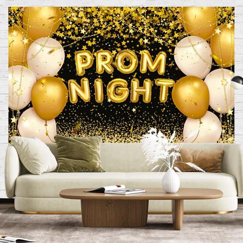 Black and Gold Prom Photo Backdrop Graduation Decoration for Home