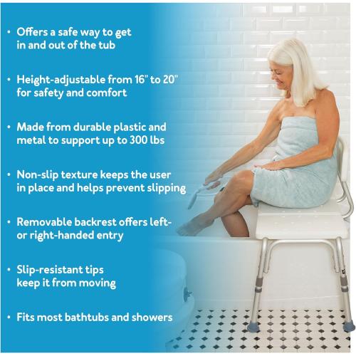 Carex Shower Bench and Shower Chair For Elderly and Disabled with Height Adjustable Legs, Tub Bench Converts to Right or Left Hand Entry, Shower Chair For Bathtub