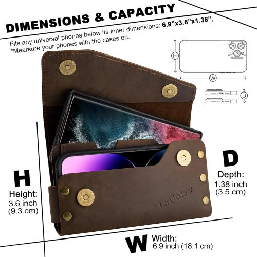 Brown Leather Double Phone Case for Two Phones, Double Phone Holster for Men Belt, Belt Clip Dual Phone Pouch for iPhone 16 Pro Max, Samsung Galaxy S23 Ultra, for Work, Construction, Large Brown