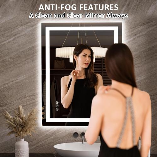 LOAAO 27.6x35.4 LED Mirror for Bathroom, Lighted Bathroom Mirror with Lights, Anti-Fog, Dimmable, Memory Function, Easy to Install, Clear Reflection