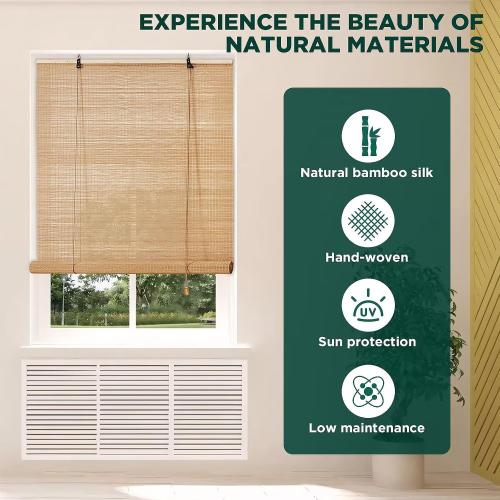 Bamboo Blinds for Interior Windows, Easy to Install Bamboo Shades for Indoor Windows, Custom Roller Shades for Indoor Window and Outdoor Patio, 23 W x 48 H
