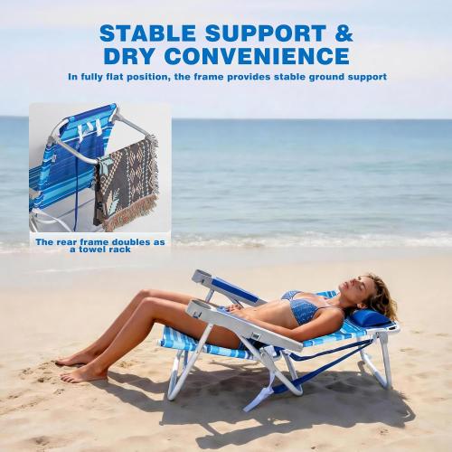 SUNNYFEEL Extra Wide 28 Low Beach Chair 5 Position Lay Flat, XL Oversized Portable Folding Camping Chairs with Cup Holder for Outdoor/Trip, Lightweight Foldable Backpack Beach Chair for Adults