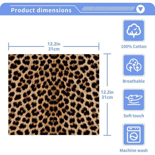 SUABO Leopard Cotton Bath Washcloths, Leopard Print Cheetah Pattern Fingertip Towel Face Cloths Absorbent Quick Drying Bath Cloths for Bathroom, Spa, Gym, Kitchen, 12 x 12 Inch, Set of 4
