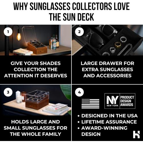 Holme & Hadfield Premium 6-Slot Sunglasses Organizer – Beautiful 360° Views – Handcrafted Wooden Sunglasses Display Case for Multiple Glasses – Luxurious Christmas Gift