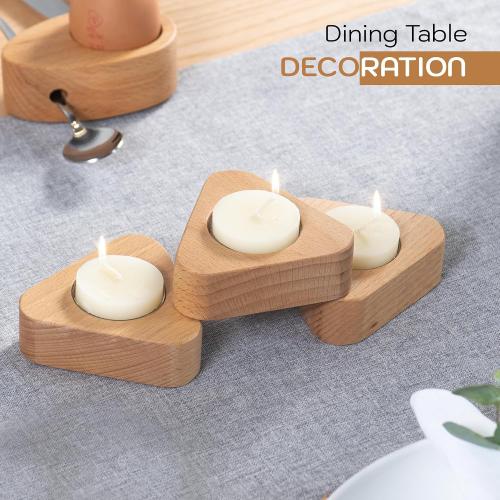 Beech Wood Tealight Candle Holder Set 6, Modern Triangle Shape Accessories, Elevate Your Dining Tablescape, Living Room and Bathroom Decor, Memorial Gift for Family and Friends, Natural Wood Color