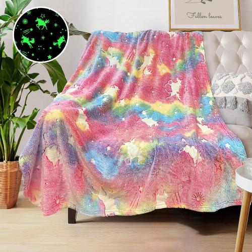 Unicorn Glow in The Dark Blankets for Girls, Kids Blankets for Baby/Toddler, Unicorns Gifts for Girls Age 1-12, Soft Fleece Blanket 40x 50