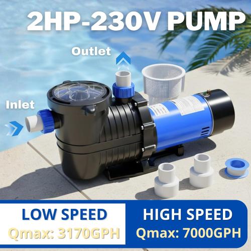 FOTING In/Above Ground Pool Pump, Self Primming Pool Pump High Flow 1.5 & 2 NPT Inlet Connectors, Blue