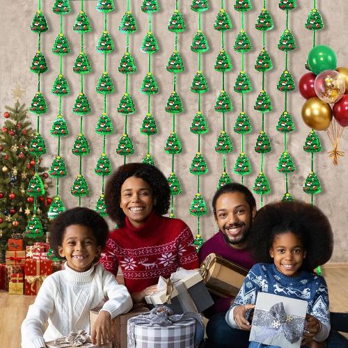 Christmas Party Backdrop Decorations 2 Pack 3.3x6.6ft Red Silver Green Photobooth Props Christmas Tree Pattern Metallic Tinsel Streamer Foil Fringe Curtains for Wall Door Ugly Sweater New Year