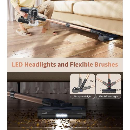 Black and Bronze NADALY Cordless Vacuum Cleaner, Powerful Stick Vacuum with 45min Runtime, Anti-Tangle Vacuum Cleaners for Home, 1.5L Dust Cup, Rechargeable Wireless Vacuum for Hardwood Floor Carpet Pet Hair