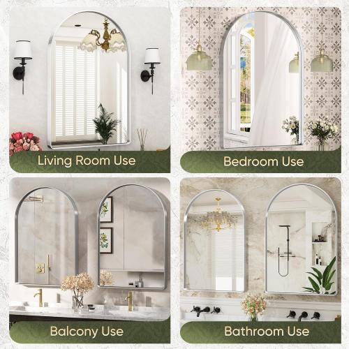 Suidia 24 x 36 Bathroom Mirror, Bathroom Vanity Mirror Metal Framed, Wall-Mounted Mirrors for Bedroom, Living Room, Entryway, Hallway, Silver, Arch Style