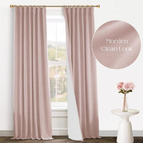 Cute Curtains for Nursery Girls Room,Kawaii Blackout Back Tab Black Out Vintage Princess Preppy Pink Linen Curtains 90 Inches Long 2 Panels Set for Teen Living Room Bedroom Dorm,Dusty Blush Pink