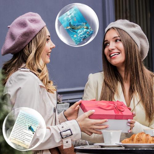 135 Pcs Sea Turtle Story Gifts Mini Keepsake Appreciation Notecards Set Turtle Story Wallet Sized Cards Employee Gifts Drawstring Bags and Starfish Charms for Teacher Women Men