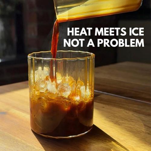 Fluted Water Glasses Set - Cute Iced Coffee Cups - Fine Lightweight Borosilicate Glasses - for Water, Sparkling Summer Drinks (14 fl oz)