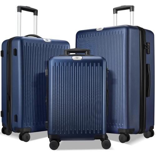 Size Large Color Blue 3 Piece Luggage Sets Expandable, Hardshell Travel Suitcase with Double Spinner Wheels and TSA Lock