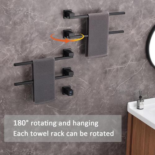Electric Towel Warmer, 4 Bars 180° Rotating Heated Towel Rack, 75W Wall Mounted Towel Warmer with Built-in Timer, Smart WiFi Electric Towel Dryer for Bathroom (Black)