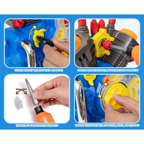 POFJOEQ Engine Building Kit, Kids Mechanic Repair Set for Kids Motorcycle Engine，Take Apart Toys-42pc Playset，STEM Engine Model Kit Toy with Cool Lights&Sounds，Educational Toys for 3  Year Old (Blue)