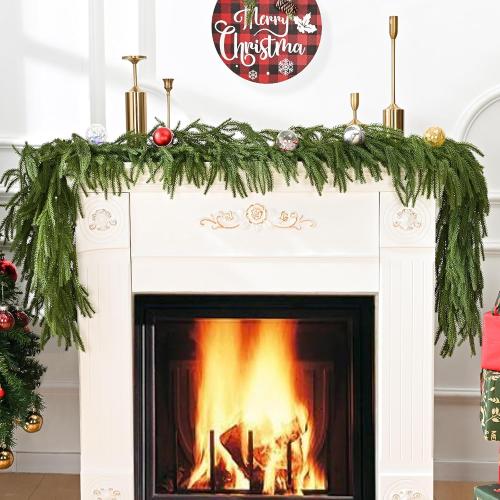 MARTINE MALL Christmas Garland, 6FT Real Touch Norfolk Pine Garland, Cedar Garland Christmas Garlands for Mantle Christmas Pine Garlands for Front Door Fireplace Table