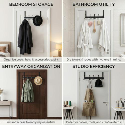 Over The Door Hooks,Coat Rack for Hanging Clothes Hat Towel (Heavy Duty Black 2pcs)