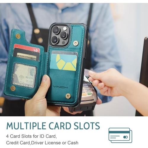 Compatible with iPhone 16 Pro 6.3 Wallet Case with Card Holder RFID Blocking for Women Men, Double Magnetic Clasp Kickstand Shockproof Phone Case Fit for iPhone 16 Pro, Bluish Green