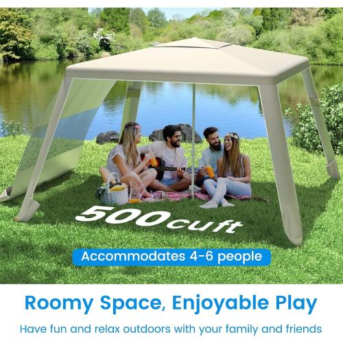 MoKo [US Version] Beach Cabana, 8'×8' Large Beach Canopy with Side Wall, UPF 50  Protection Easy Setup Beach Tent Sun Shelter, Adjustable Height Sturdy Frame Cabana Tent for Whole Family, Khaki