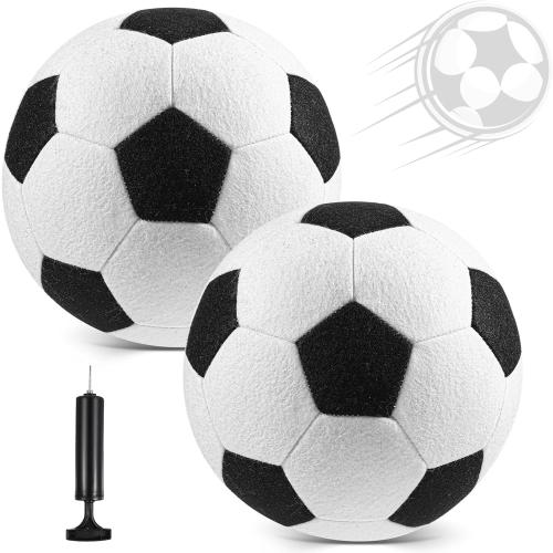 Libima 2 Pcs Soft Indoor Soccer Ball with Pump Felt Official Size 4 Soccer Ball Christmas Sport Fun Gifts for Silent Dribble Training Home Outdoor Yard